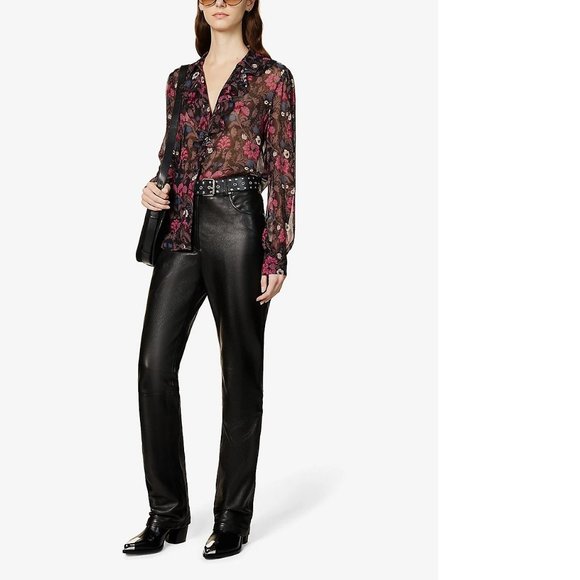 PAIGE Jodelle Floral Print Silk Blouse in Black, XSmall - Picture 7 of 16